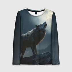 Лонгслив женский Волк воющий на Луну, цвет: 3D-принт