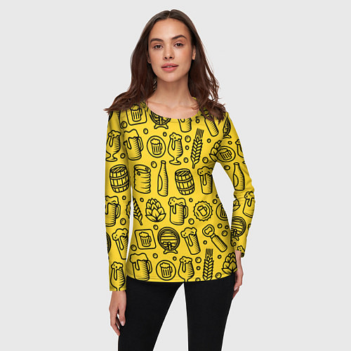 Женский лонгслив Пиво и аксессуары - жёлтый / 3D-принт – фото 3