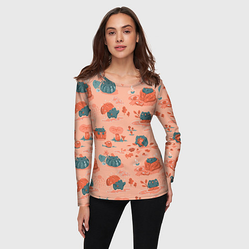 Женский лонгслив Осенние лягушки / 3D-принт – фото 3