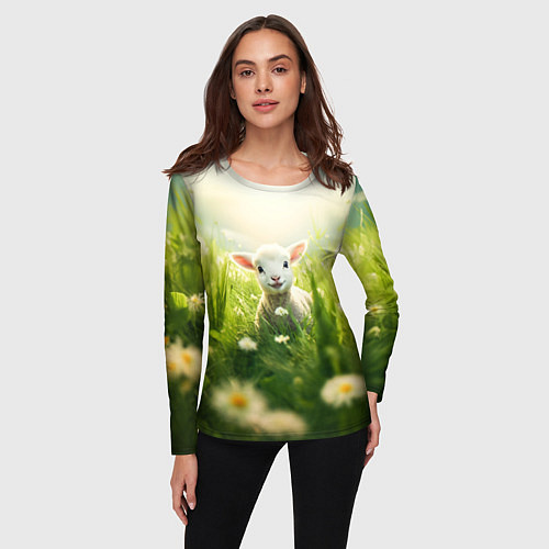 Женский лонгслив Овечка в траве / 3D-принт – фото 3
