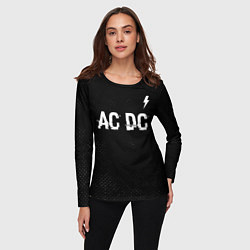 Лонгслив женский AC DC glitch на темном фоне: символ сверху, цвет: 3D-принт — фото 2