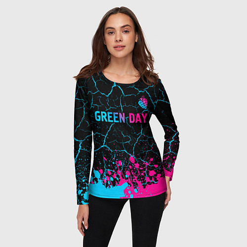 Женский лонгслив Green Day - neon gradient: символ сверху / 3D-принт – фото 3