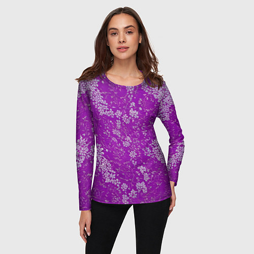 Женский лонгслив Белые лепестки на розовом фоне / 3D-принт – фото 3