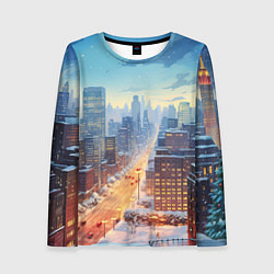Лонгслив женский Новогодний снежный город, цвет: 3D-принт