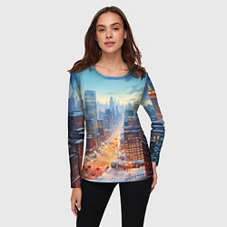 Лонгслив женский Новогодний снежный город, цвет: 3D-принт — фото 2