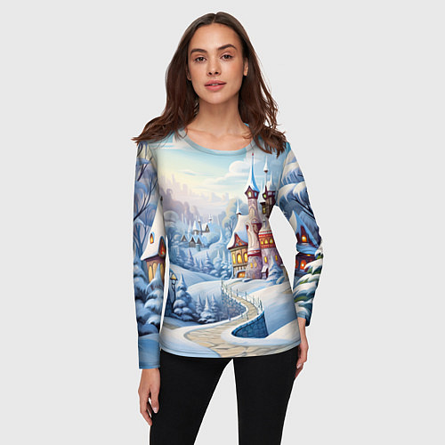 Женский лонгслив Новогодний городок / 3D-принт – фото 3