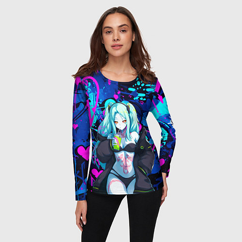 Женский лонгслив Ребекка и граффити - киберпанк / 3D-принт – фото 3