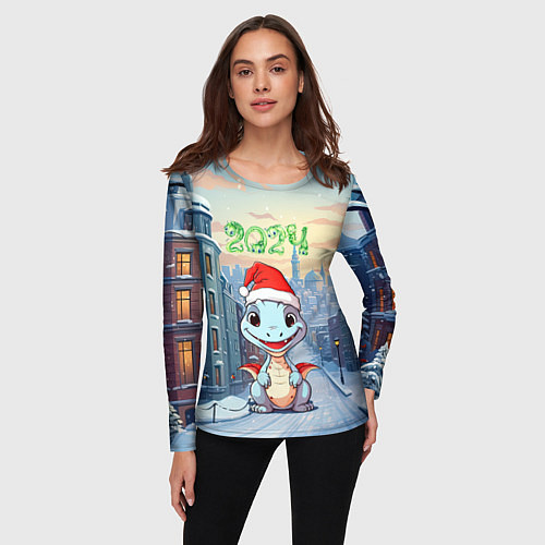 Женский лонгслив Праздничный дракон 2024 / 3D-принт – фото 3