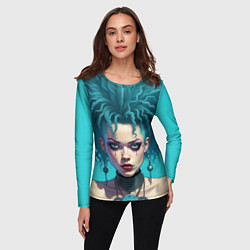 Лонгслив женский Девушка панк с синими волосами, цвет: 3D-принт — фото 2