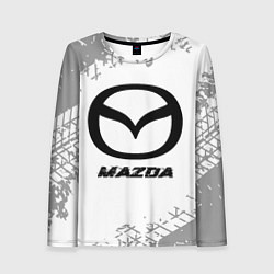 Лонгслив женский Mazda speed на светлом фоне со следами шин, цвет: 3D-принт