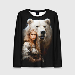 Лонгслив женский Славянка с большим белым медведем, цвет: 3D-принт