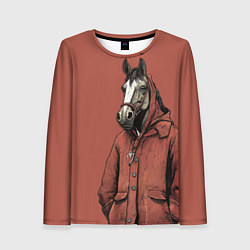 Лонгслив женский Конь в красном пальто, цвет: 3D-принт