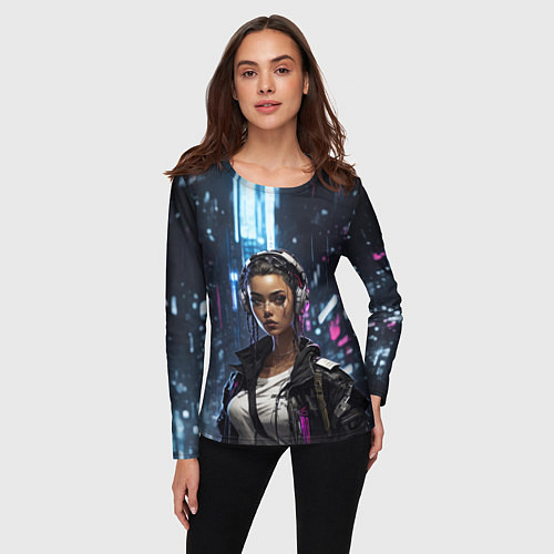 Женский лонгслив Смуглая девушка / 3D-принт – фото 3
