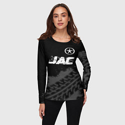 Лонгслив женский JAC speed на темном фоне со следами шин посередине, цвет: 3D-принт — фото 2