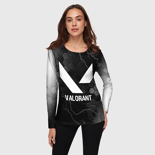 Женский лонгслив Valorant glitch на темном фоне / 3D-принт – фото 3