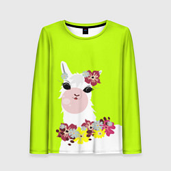 Лонгслив женский Лама - альпака в венке, цвет: 3D-принт