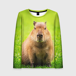 Лонгслив женский Capybara on green grass, цвет: 3D-принт