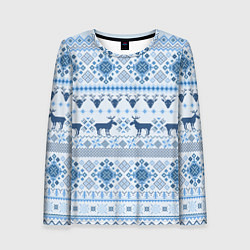 Женский лонгслив Blue sweater with reindeer