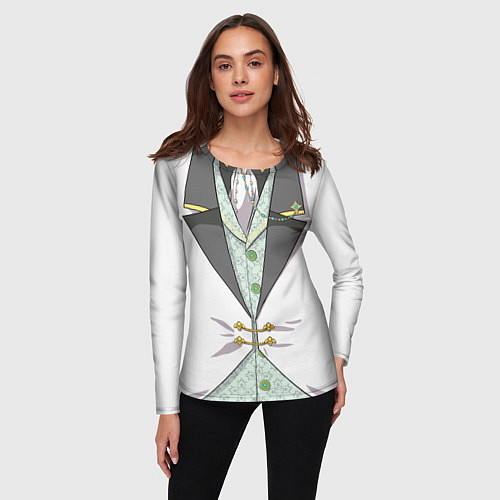 Женский лонгслив Белый мультяшный фрак с шейным платком / 3D-принт – фото 3