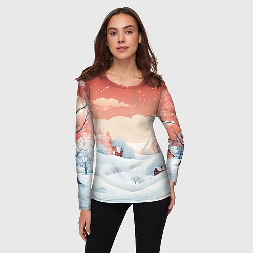 Женский лонгслив Зимняя сказка на пороге / 3D-принт – фото 3