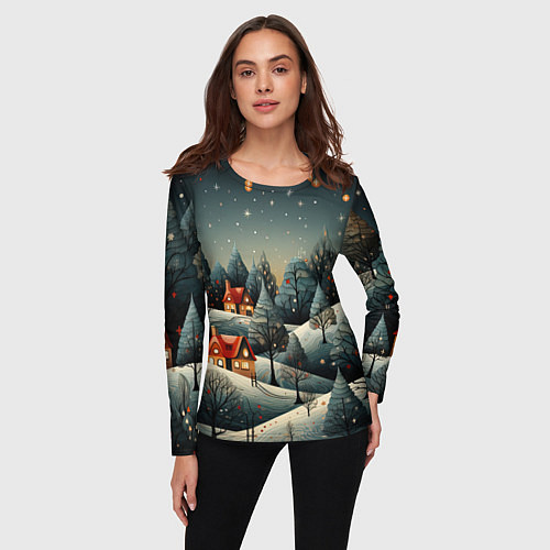 Женский лонгслив Зимние развлечения на природе / 3D-принт – фото 3