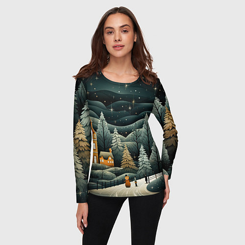 Женский лонгслив Зима в городе ожидание праздника / 3D-принт – фото 3
