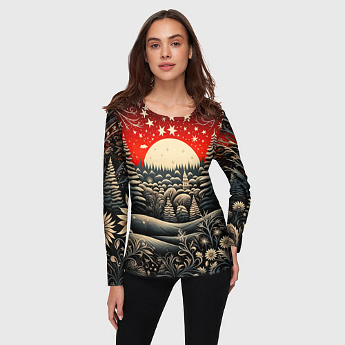 Женский лонгслив Новогодняя сказка зимний рисунок / 3D-принт – фото 3