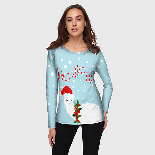 Женский лонгслив Лама в роли Санта Клауса / 3D-принт – фото 3