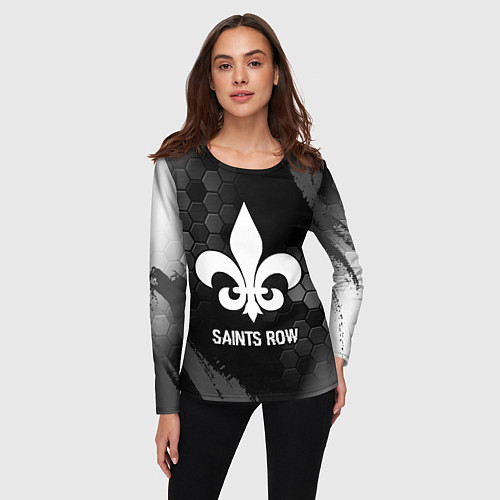 Женский лонгслив Saints Row glitch на темном фоне / 3D-принт – фото 3