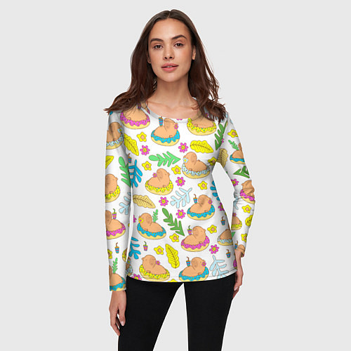 Женский лонгслив Капибары на отдыхе / 3D-принт – фото 3