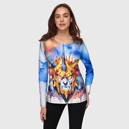 Женский лонгслив Серьезный оранжевый робот акварель / 3D-принт – фото 3