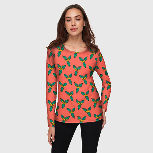 Женский лонгслив Ягоды остролиста / 3D-принт – фото 3