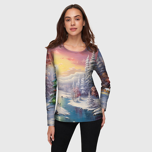 Женский лонгслив Сказочное сияние нового года / 3D-принт – фото 3