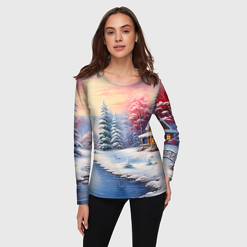 Женский лонгслив Сказочная метель подарков / 3D-принт – фото 3