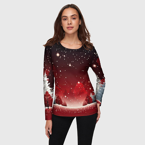 Женский лонгслив Зимний берег реки с деревьями и льдом / 3D-принт – фото 3