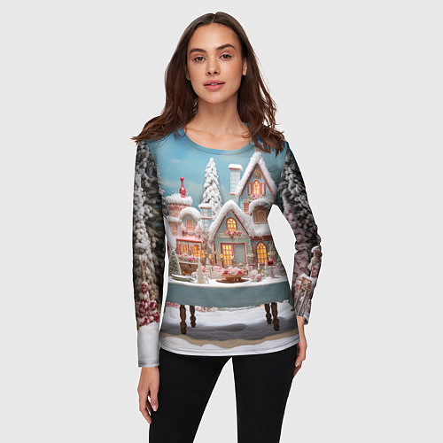 Женский лонгслив Снежный день в городе / 3D-принт – фото 3