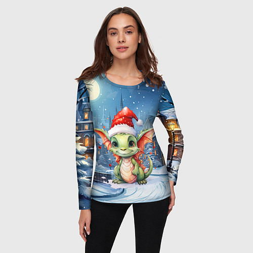 Женский лонгслив Дракон зимний праздник / 3D-принт – фото 3