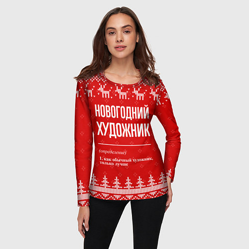Женский лонгслив Новогодний художник: свитер с оленями / 3D-принт – фото 3