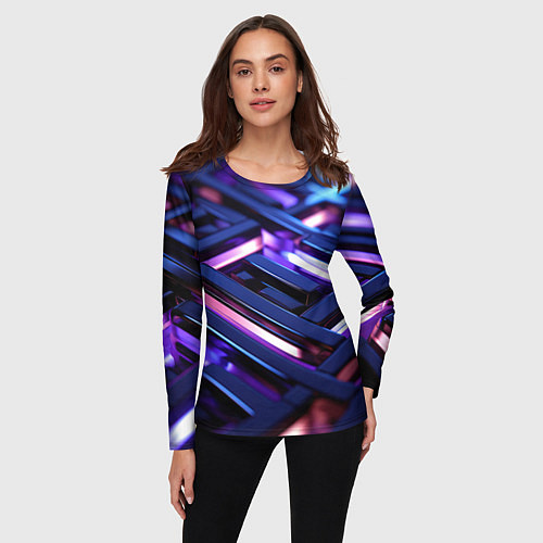 Женский лонгслив Фиолетовые неоновые конструкции / 3D-принт – фото 3