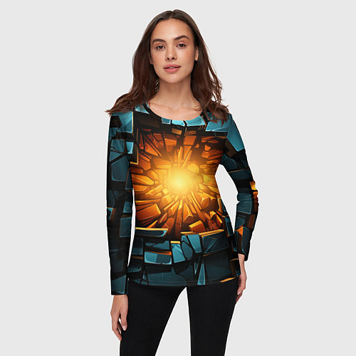 Женский лонгслив Геометрическая огненная яма иллюзия / 3D-принт – фото 3