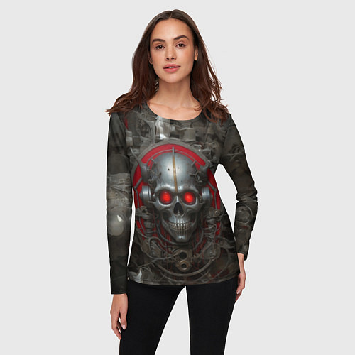 Женский лонгслив Металлический череп / 3D-принт – фото 3