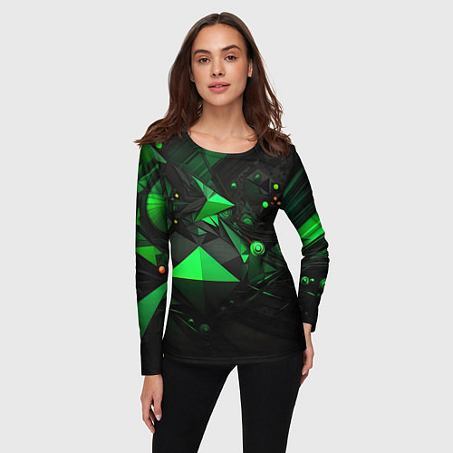 Женский лонгслив Абстрактный лабиринт зелени / 3D-принт – фото 3