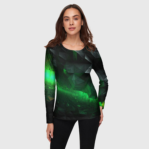 Женский лонгслив Асимметрия зеленого узора / 3D-принт – фото 3