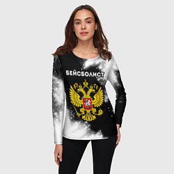 Лонгслив женский Бейсболист из России и герб РФ, цвет: 3D-принт — фото 2