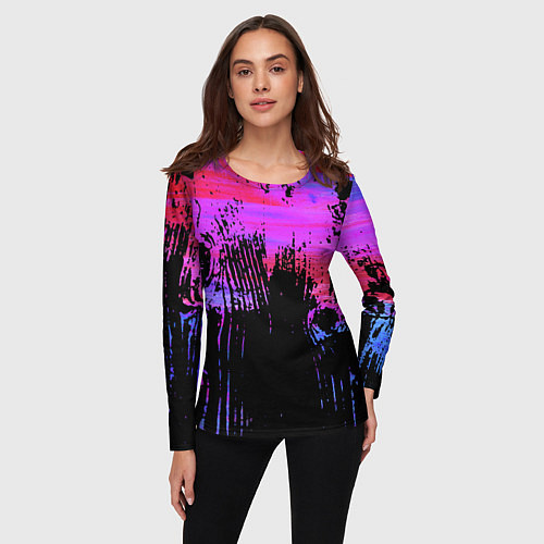 Женский лонгслив Розово синий сочный гранж / 3D-принт – фото 3