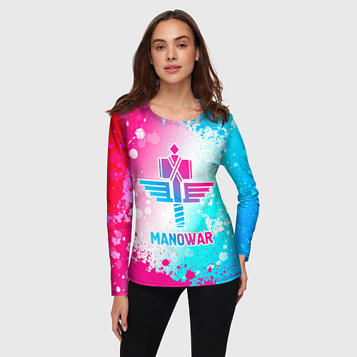 Женский лонгслив Manowar neon gradient style / 3D-принт – фото 3
