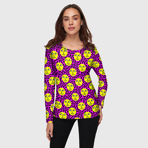 Женский лонгслив Smiley face on violet / 3D-принт – фото 3