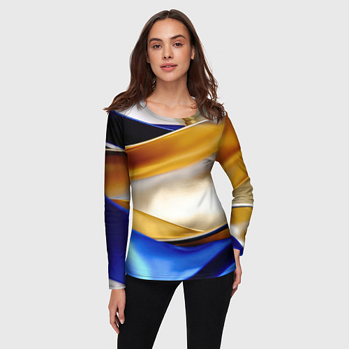 Женский лонгслив Белая желтая синяя абстракция / 3D-принт – фото 3