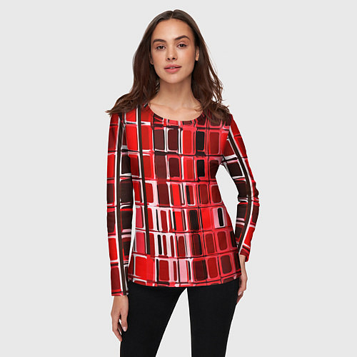 Женский лонгслив Красные прямоугольники / 3D-принт – фото 3