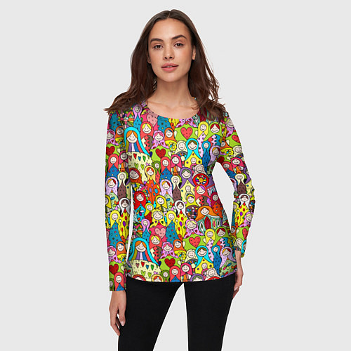 Женский лонгслив Веселые русские матрешки / 3D-принт – фото 3